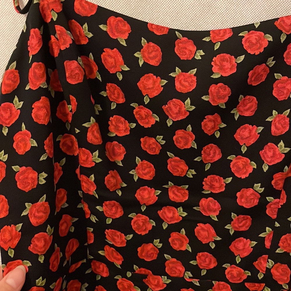 Reformation Black Midi Dress with Red Floral Pattern - Picture 2 of 10